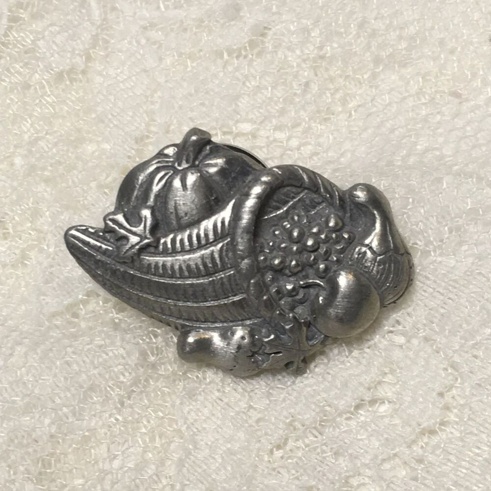 Vintage LCD Signed Harvest Brooch Pewter Silver Tone